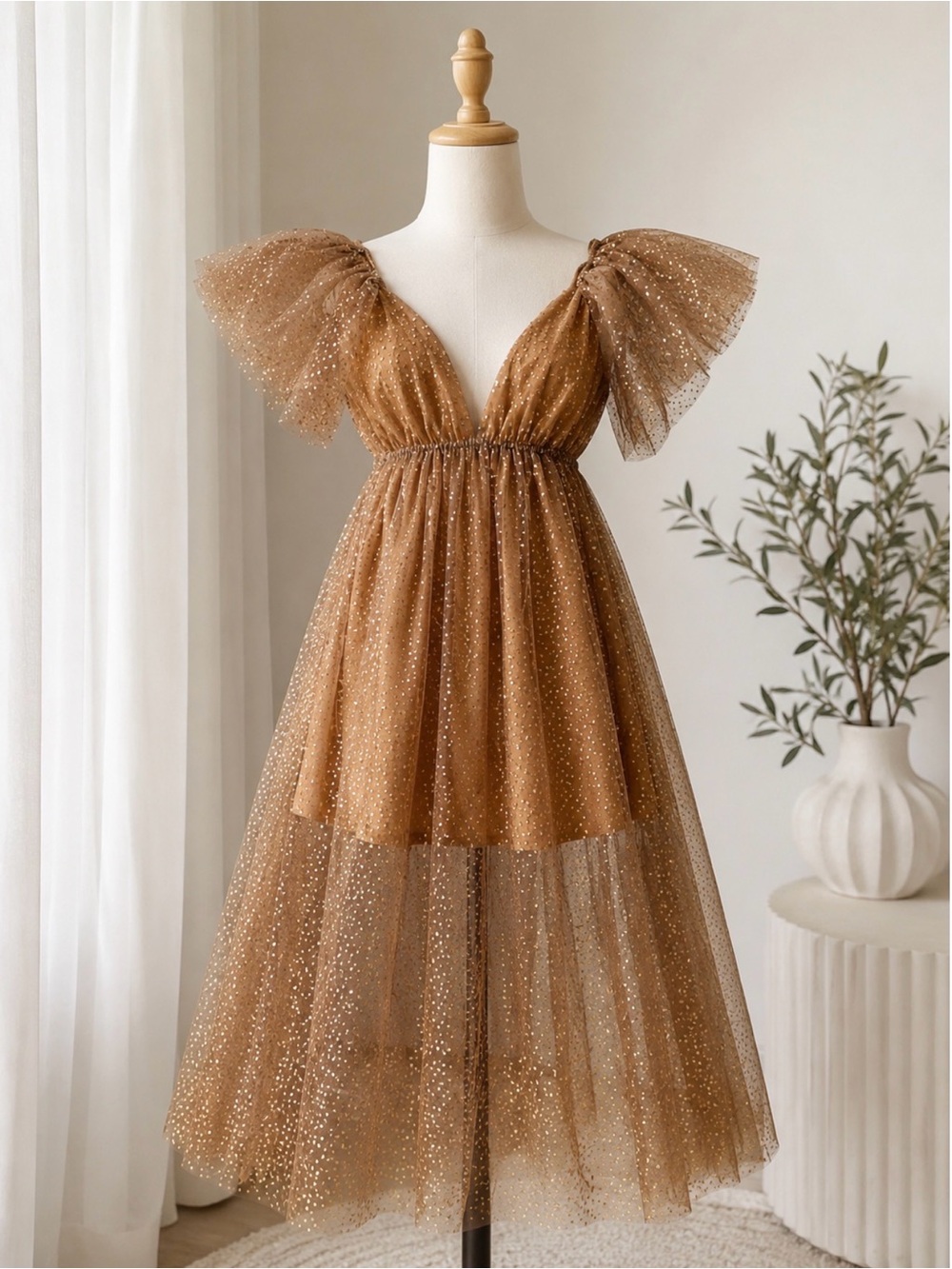 Gold Tulle Sparkle Long Dress